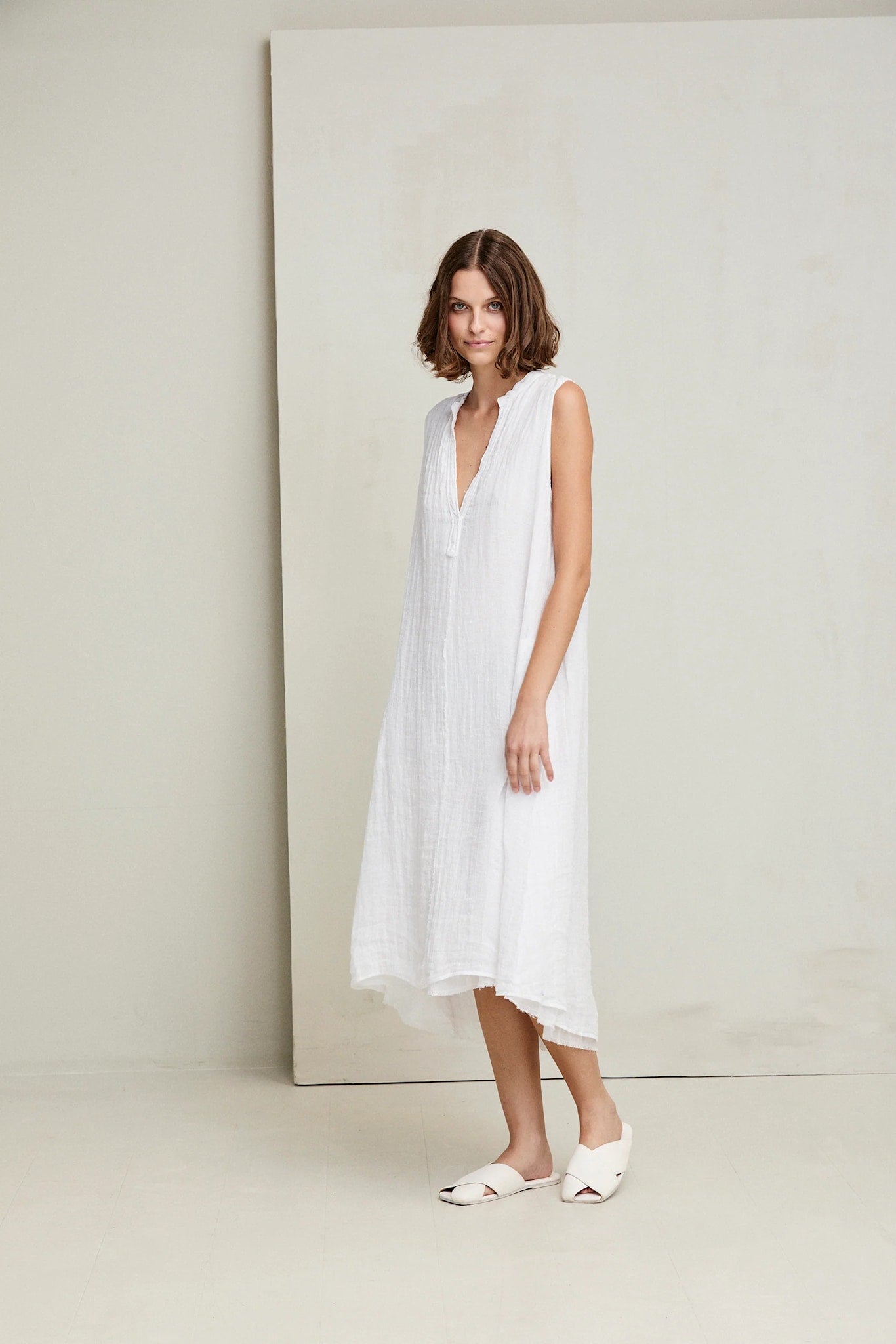 gauze linen dress Kayleen Tan Smocked Bodice Gauze Dress