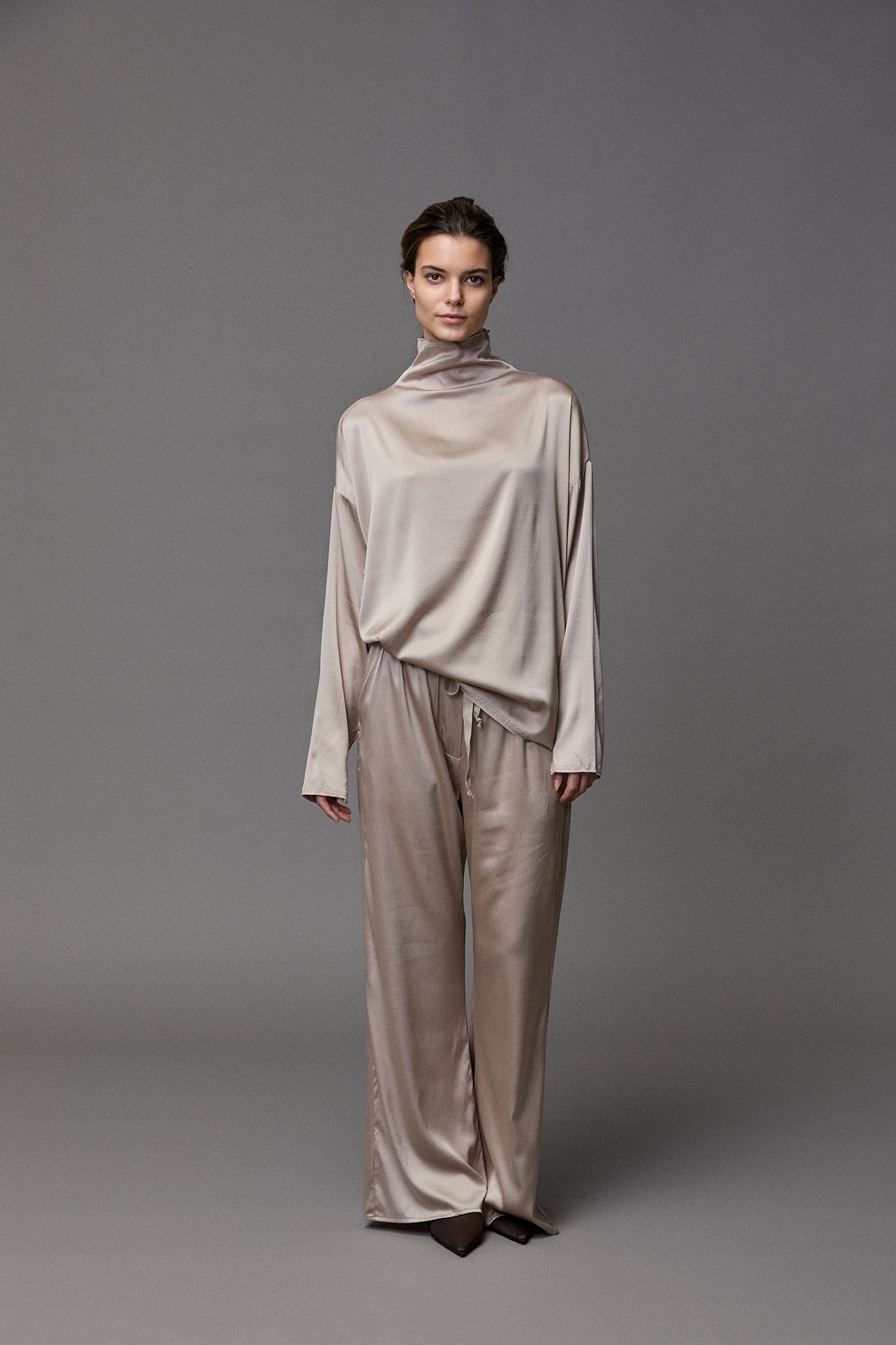 Silk Satin Turtle Neck Blouse