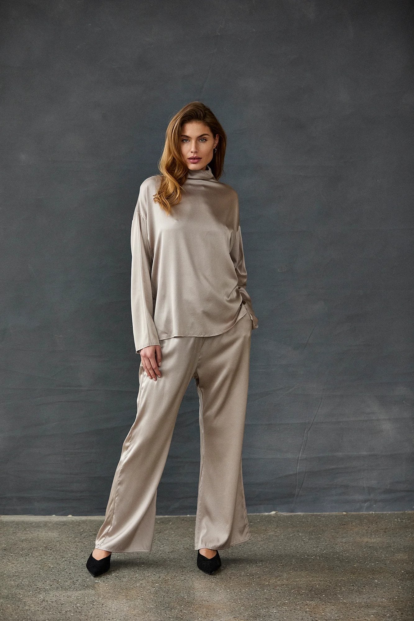Silk Satin Turtle Neck Blouse