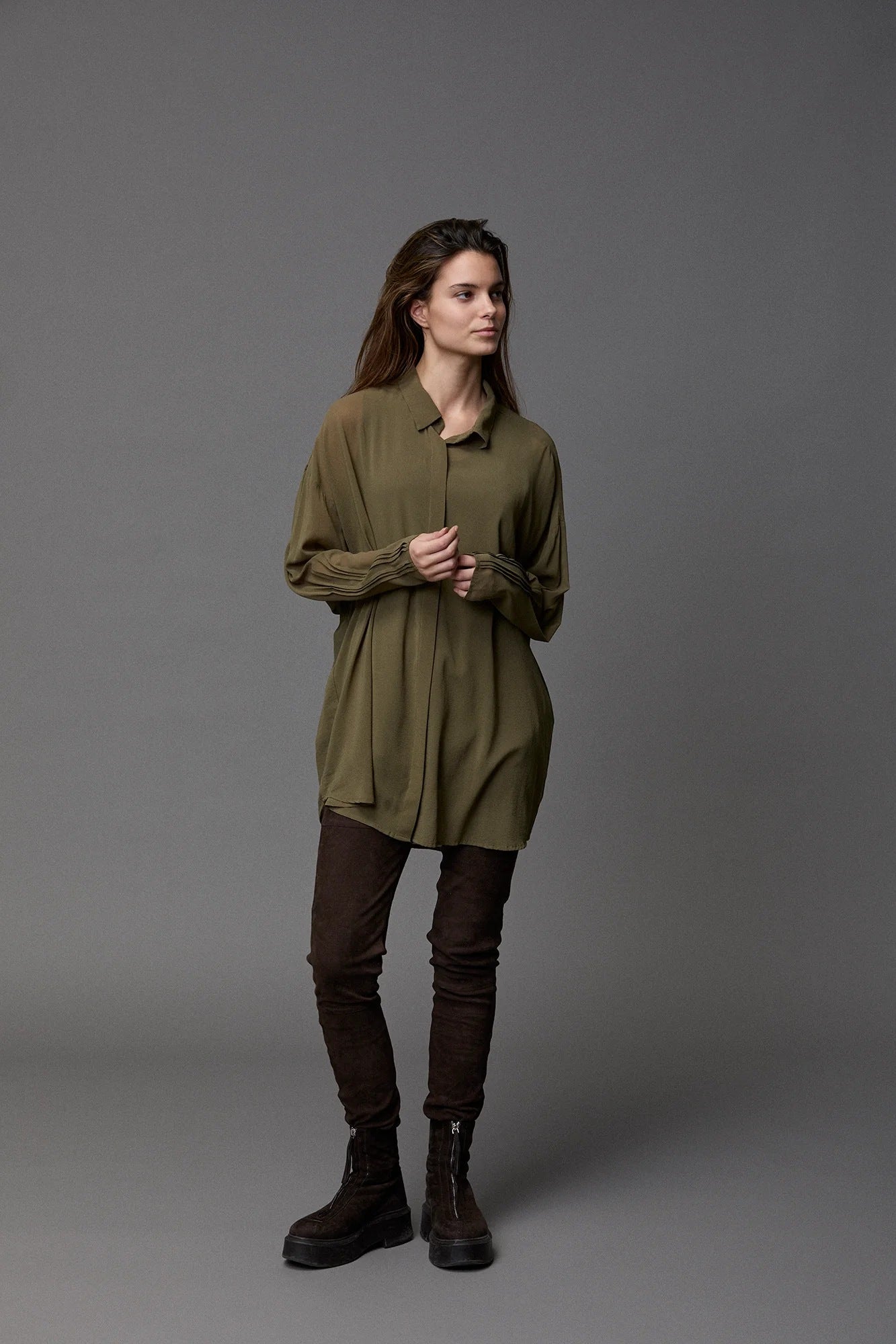 Silk Georgette PinTruck Oversize Shirt