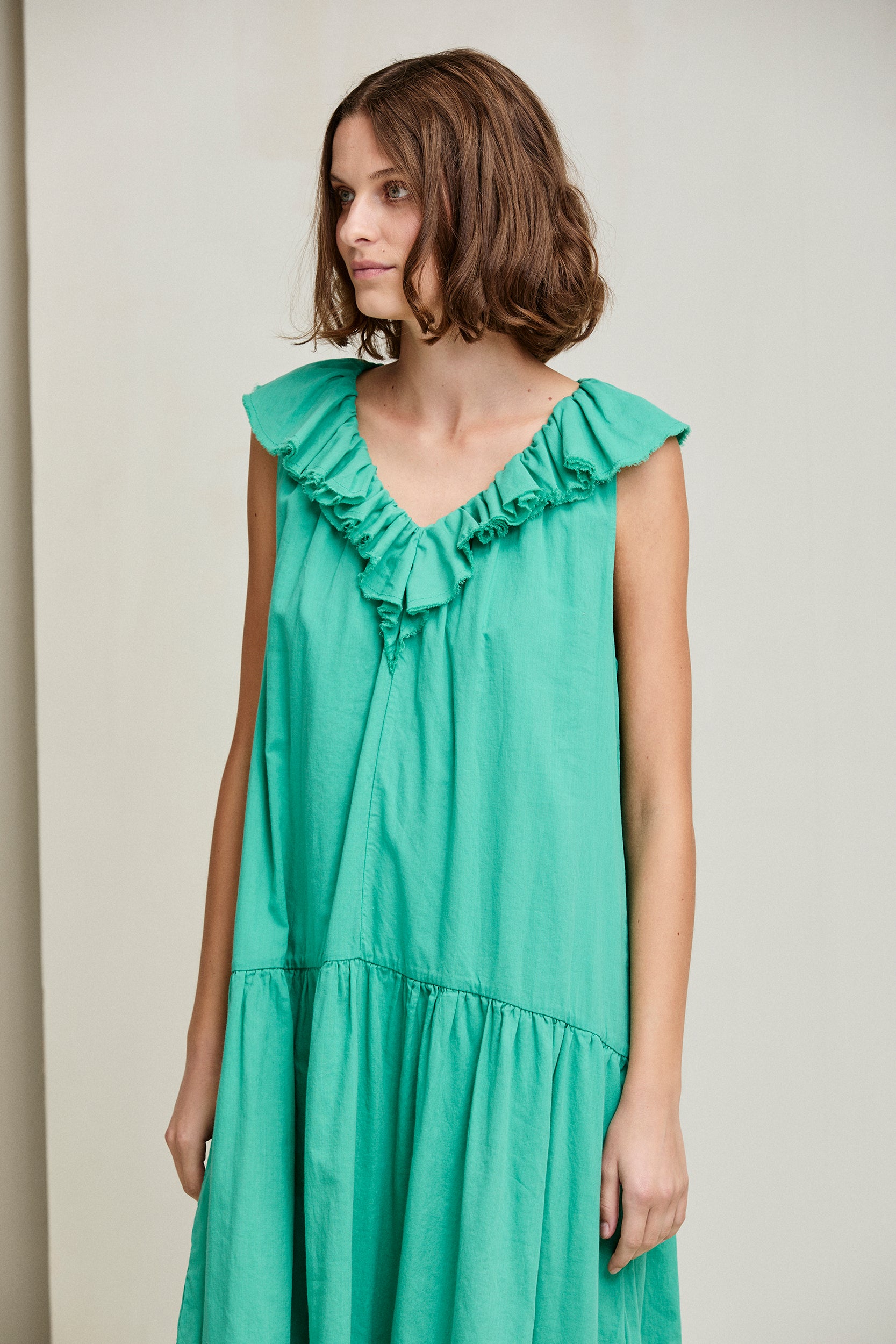 Cotton Voile Ruffled Dress