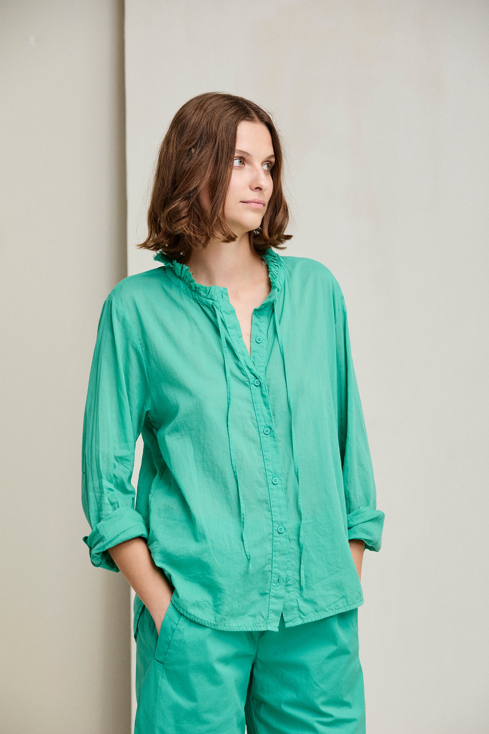 Cotton Voile Ruffled Shirt
