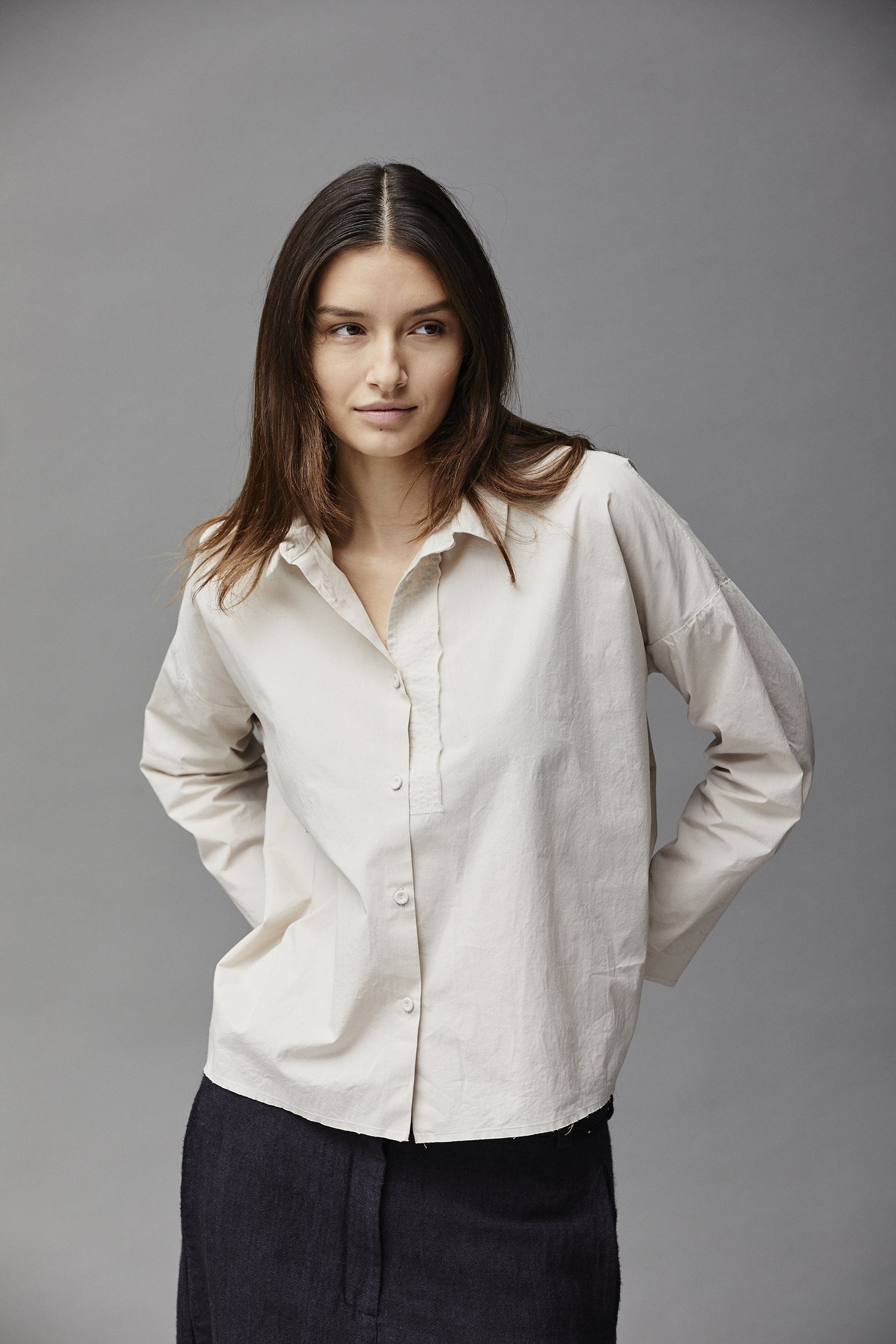 Boxy Shirt Collar Cotton Top