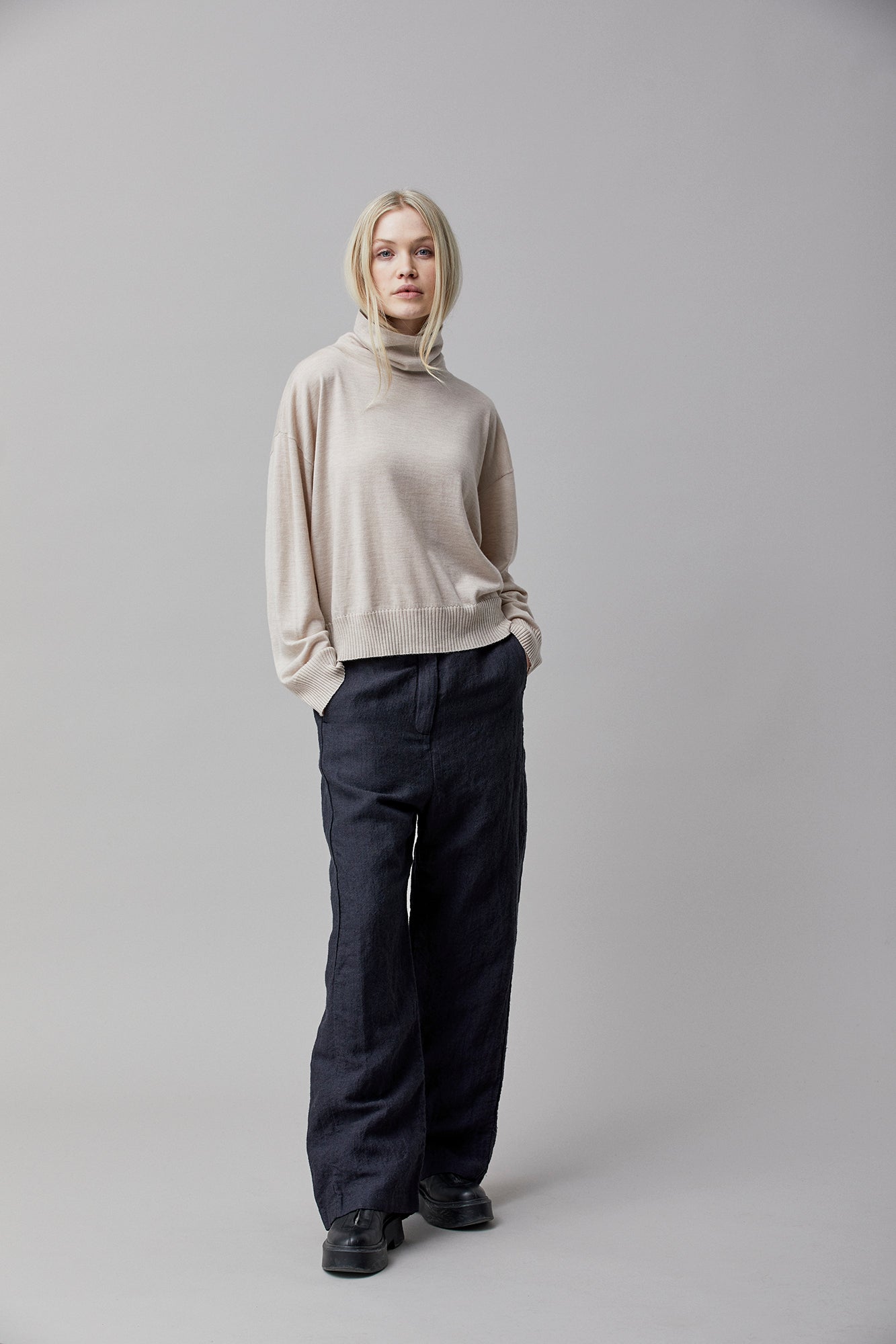 herringbone linen blend wide-leg pants – 10corsocomo