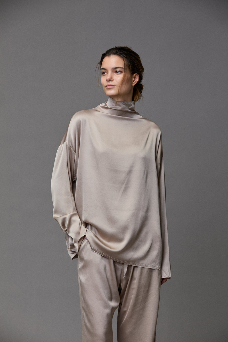 Silk Satin Turtle Neck Blouse