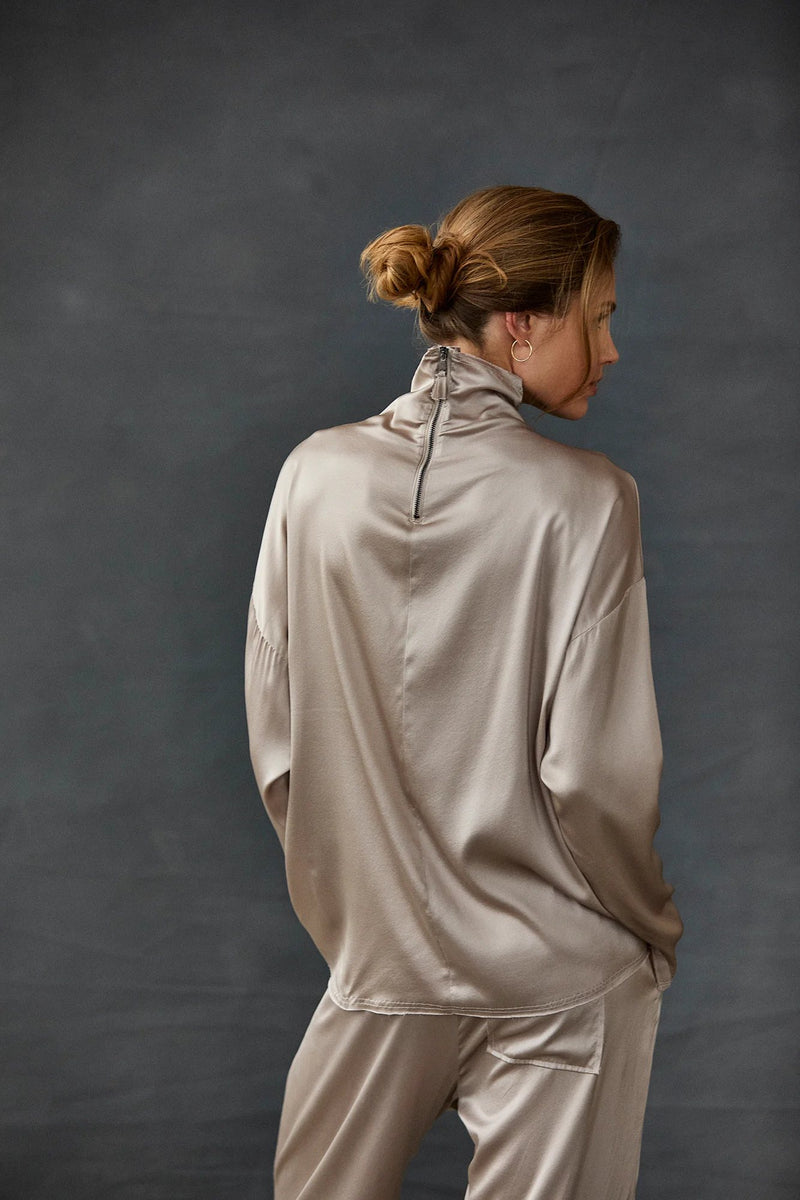 Silk Satin Turtle Neck Blouse