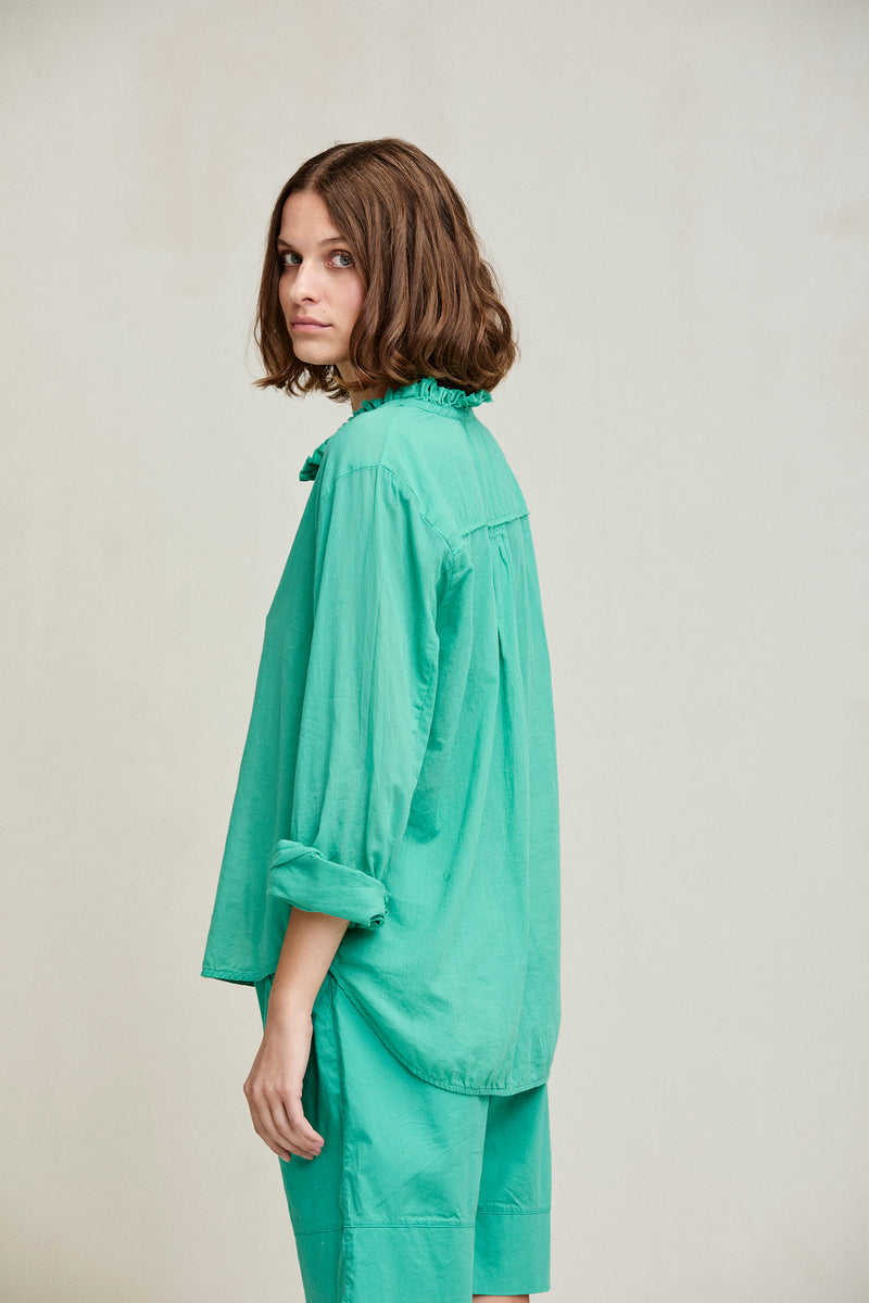Cotton Voile Ruffled Shirt