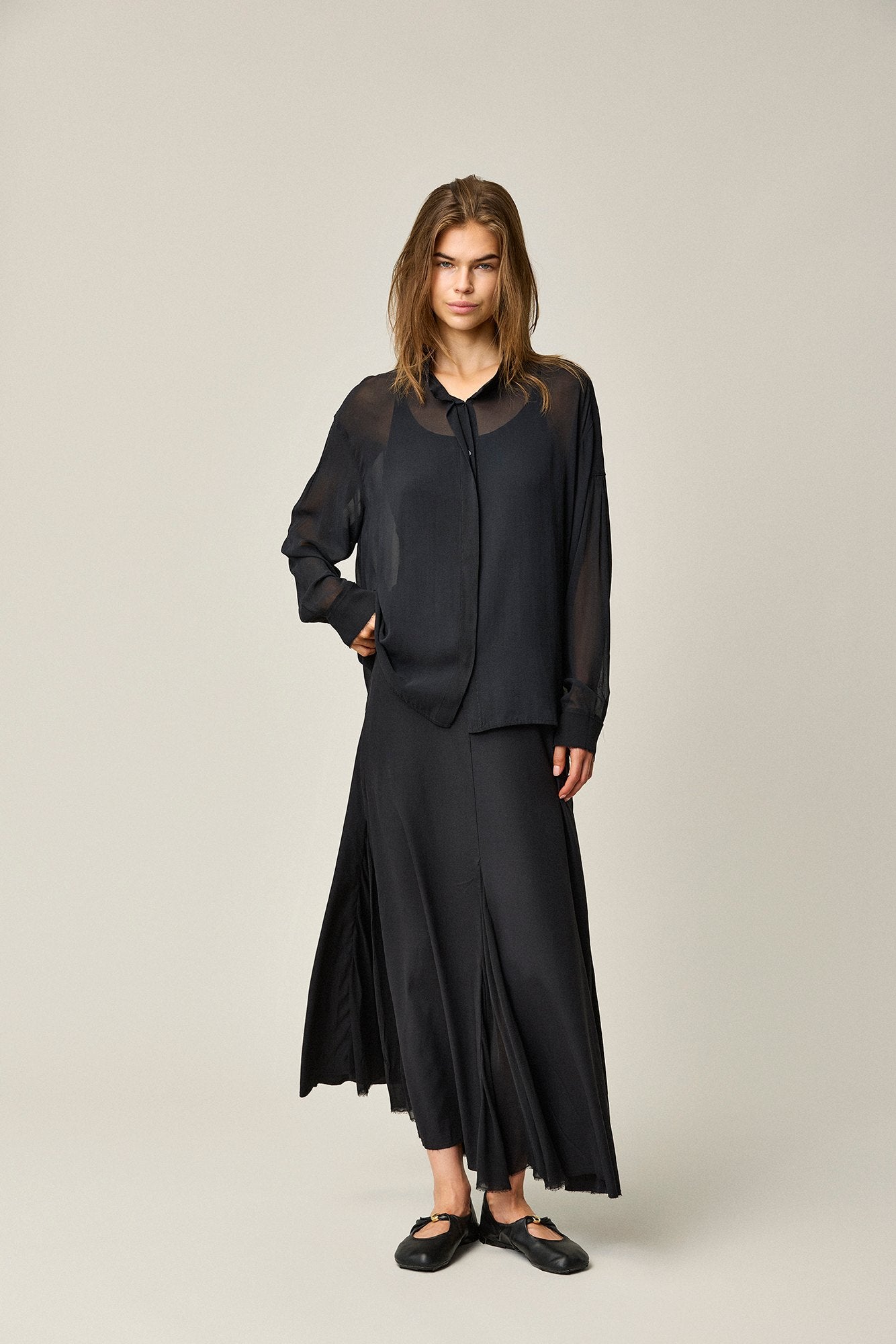 Silk Satin Layered Skirt