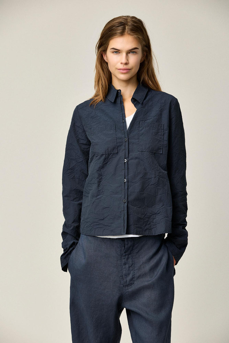 Crinkled Cotton Narrow Shirt