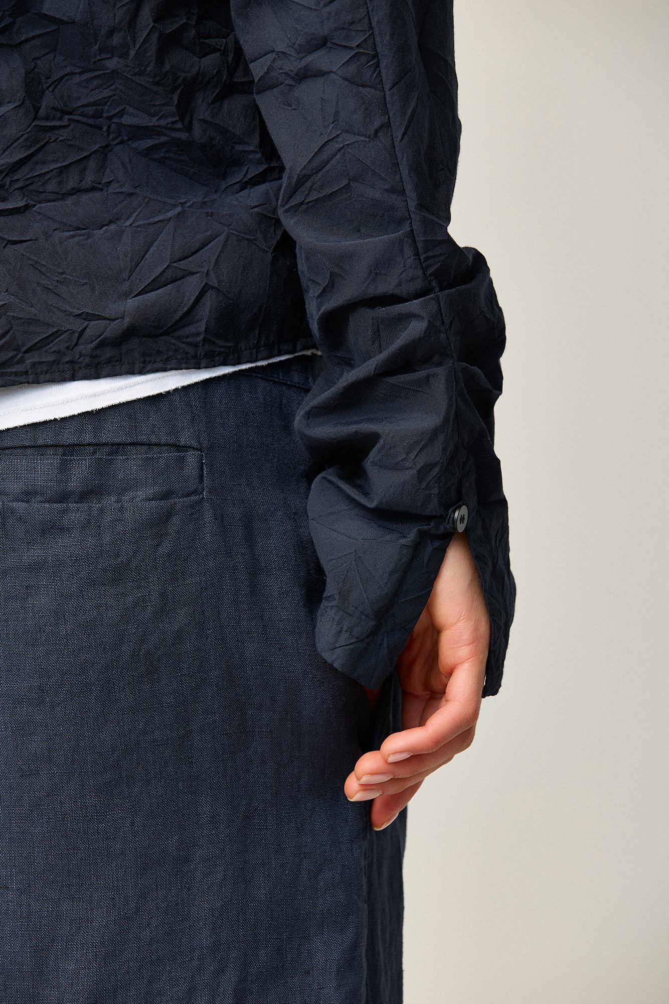 Crinkled Cotton Narrow Shirt