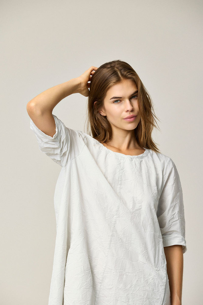 Crinkled Cotton Short Sleeve Dress