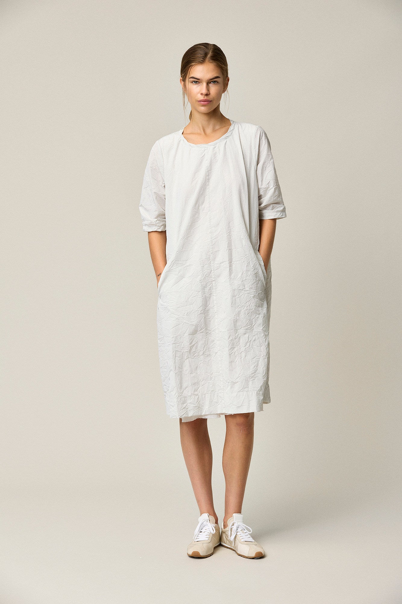 Crinkled Cotton Short Sleeve Dress