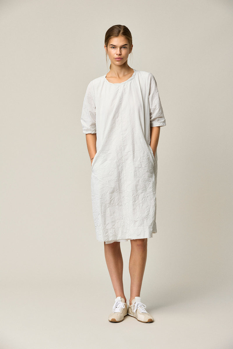 Crinkled Cotton Short Sleeve Dress