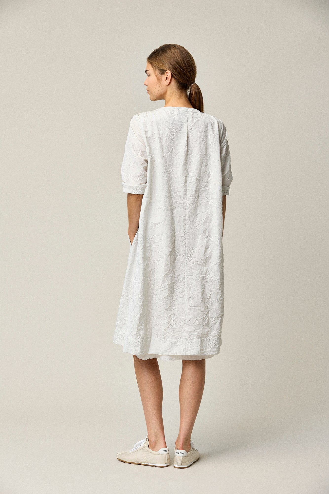 Crinkled Cotton Short Sleeve Dress