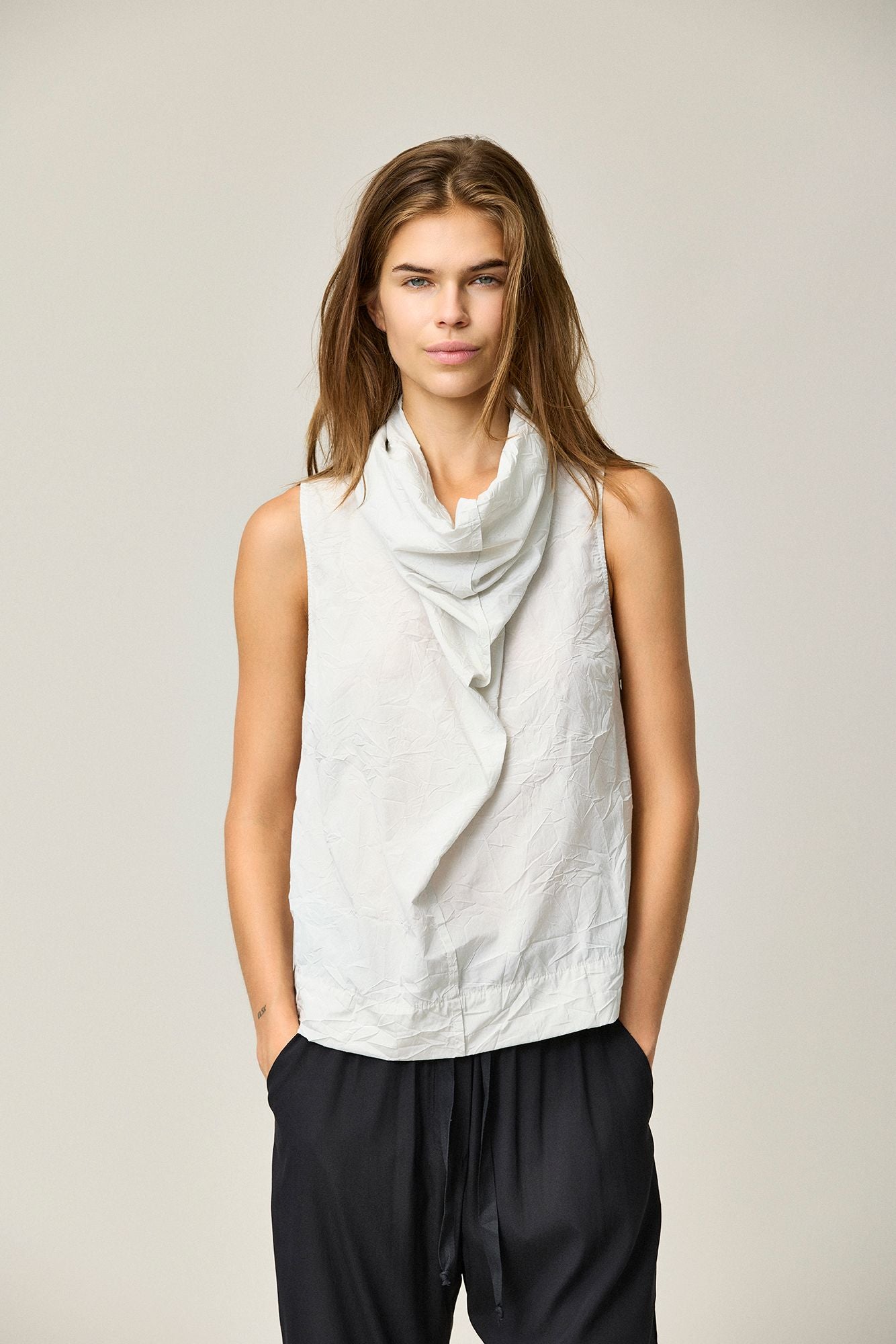 Crinkled Cotton Draped Top