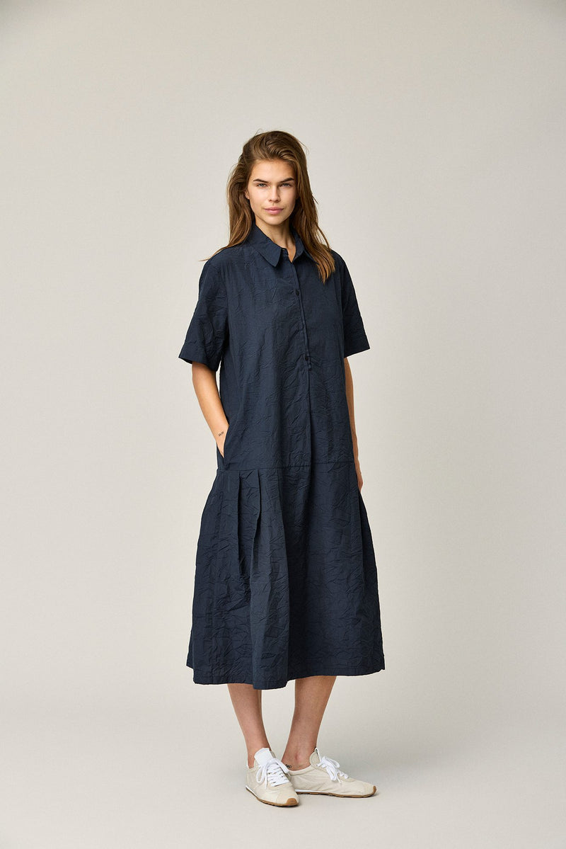 Crinkled Cotton Shirt Dress
