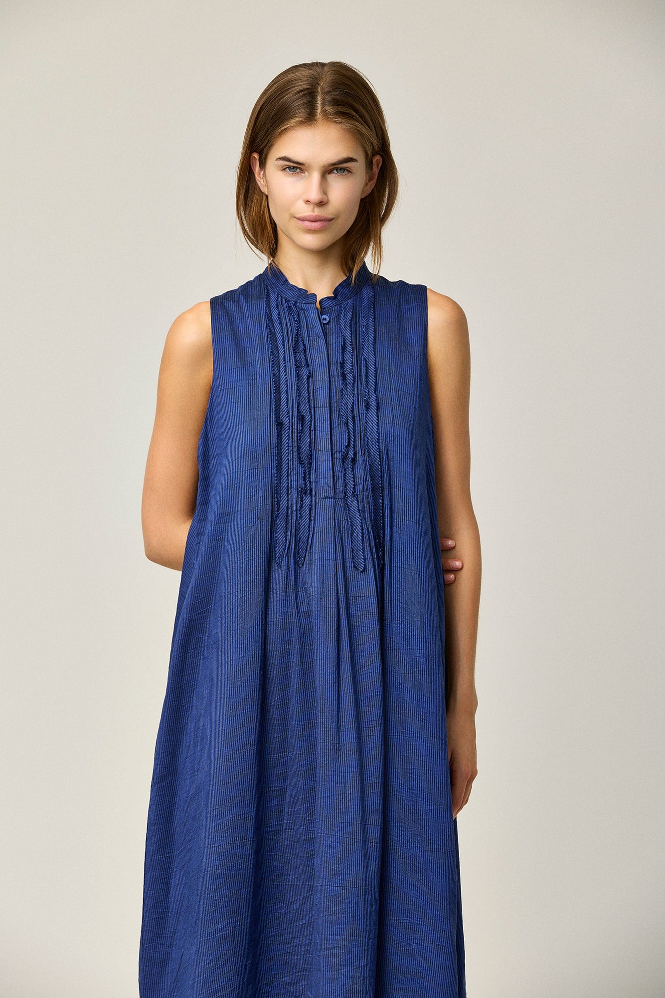 Silk Stripe Dress Sleveless