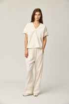 Cotton Stretch V-neck Blouse