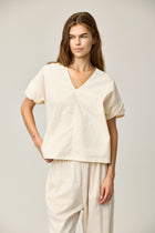 Cotton Stretch V-neck Blouse
