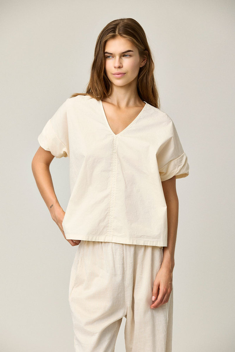 Cotton Stretch V-neck Blouse