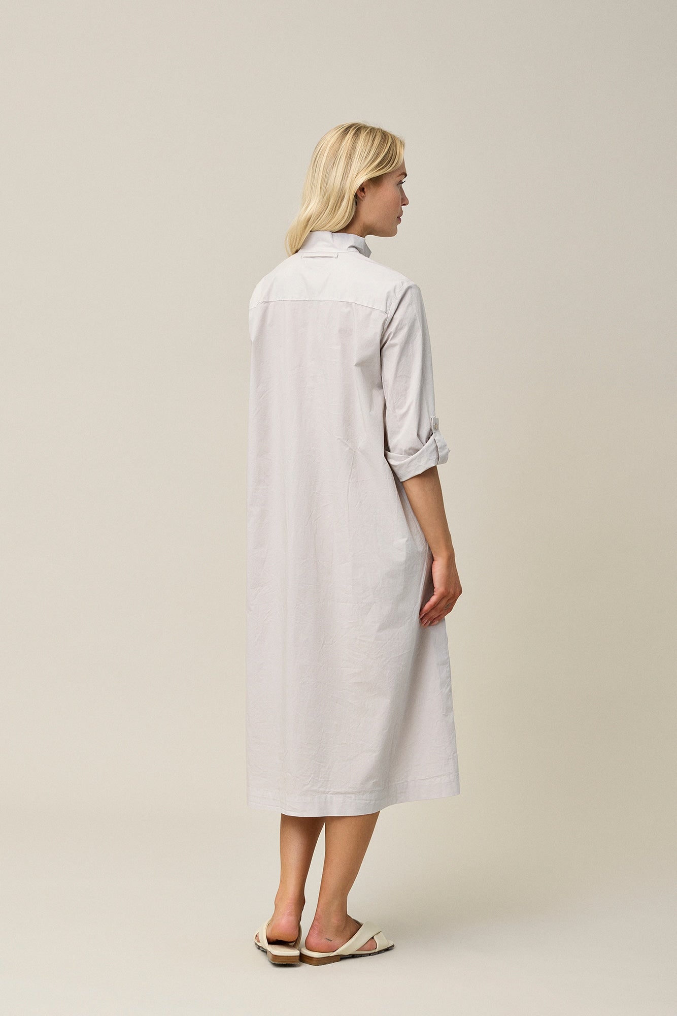 Crispy Cotton Roll up Sleeve Dress