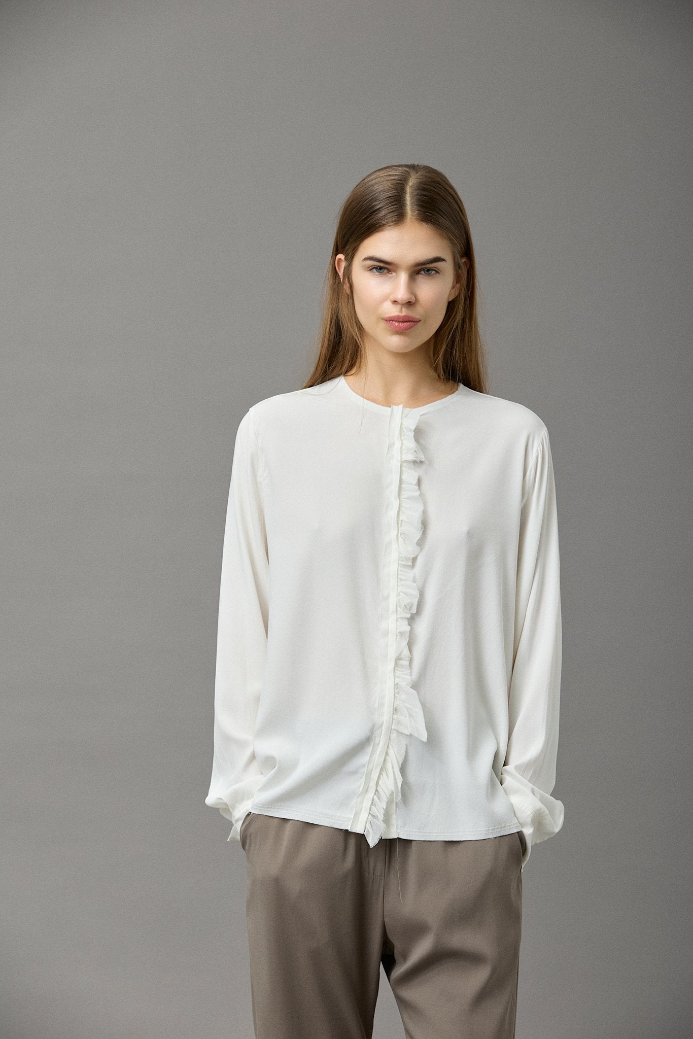 Silk Satin Frill Shirt