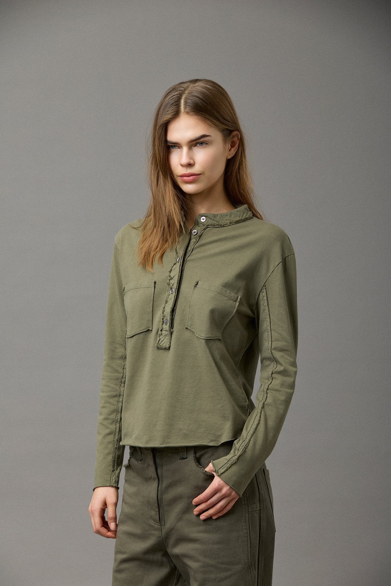 Washed Jersey Pocket Blouse