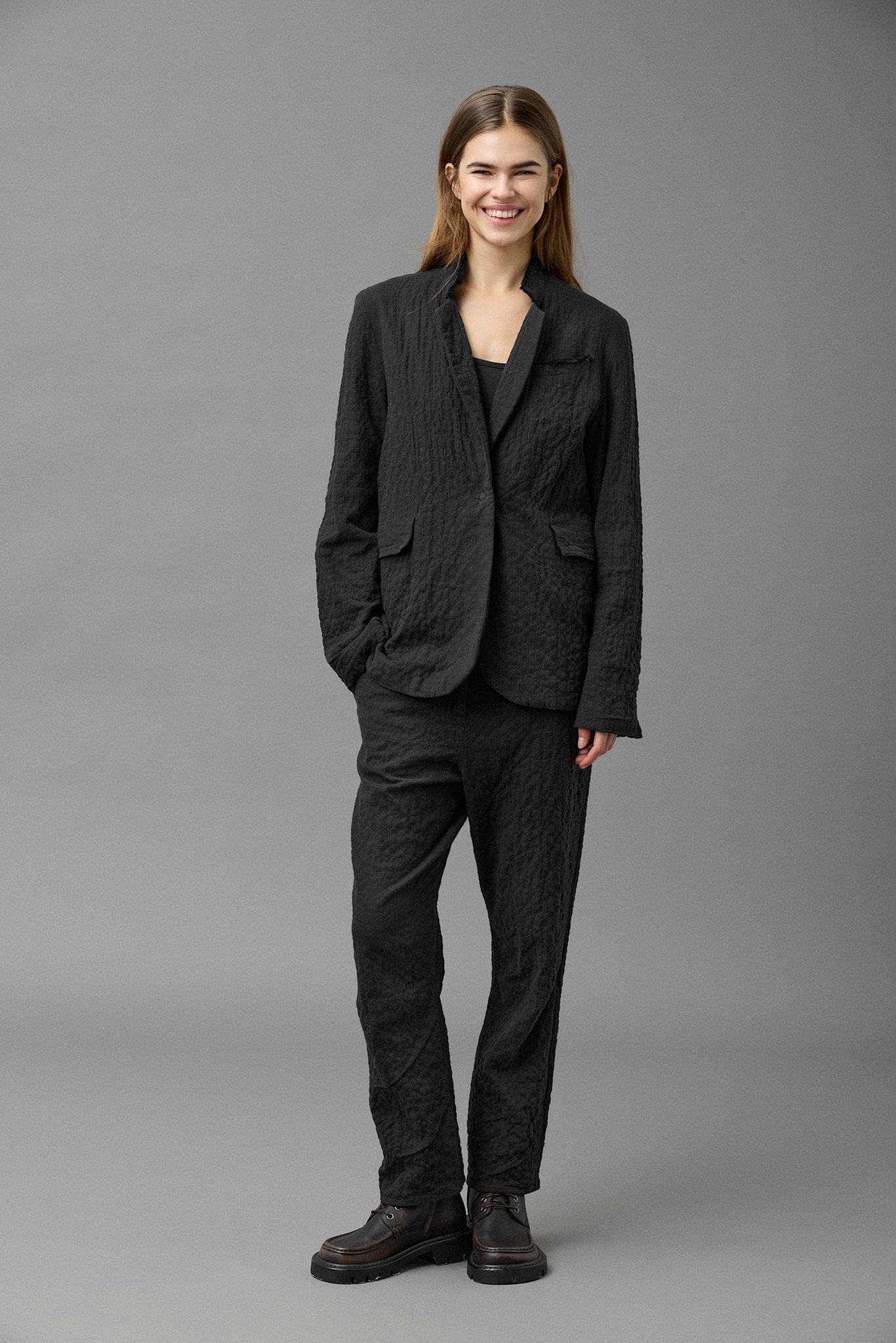 Cotton Herringbone Cropped Pants