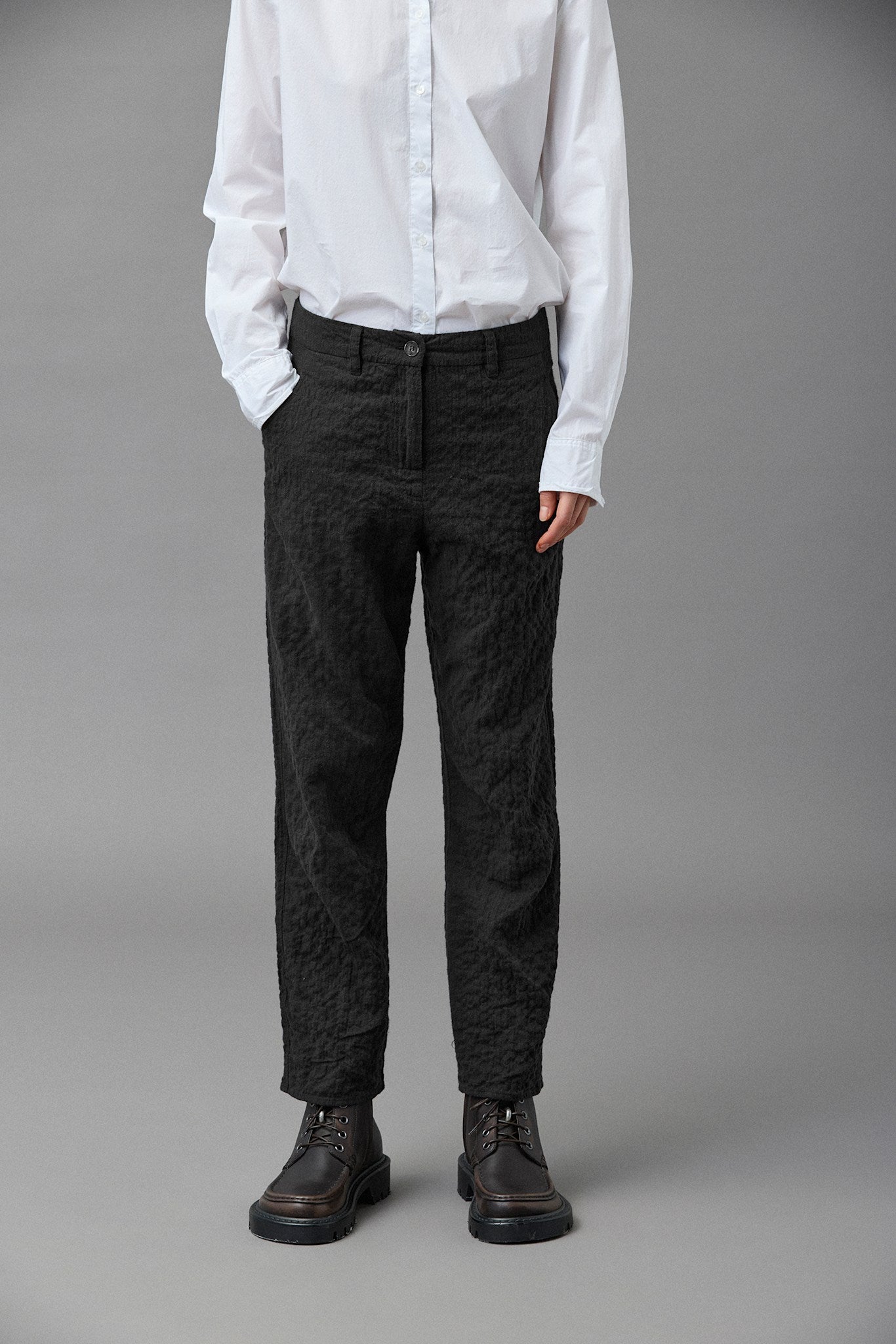 Cotton Herringbone Cropped Pants