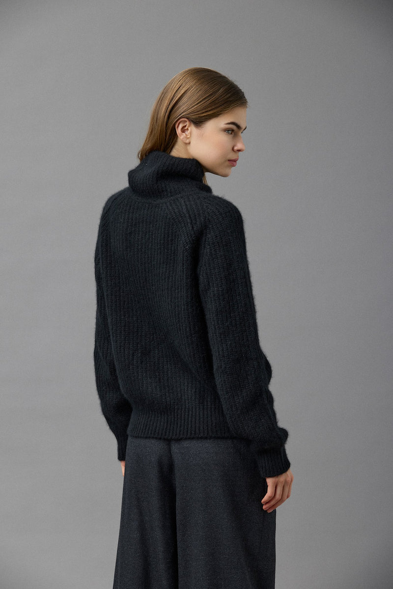 Cashmere Cotton Turtleneck Cardigan