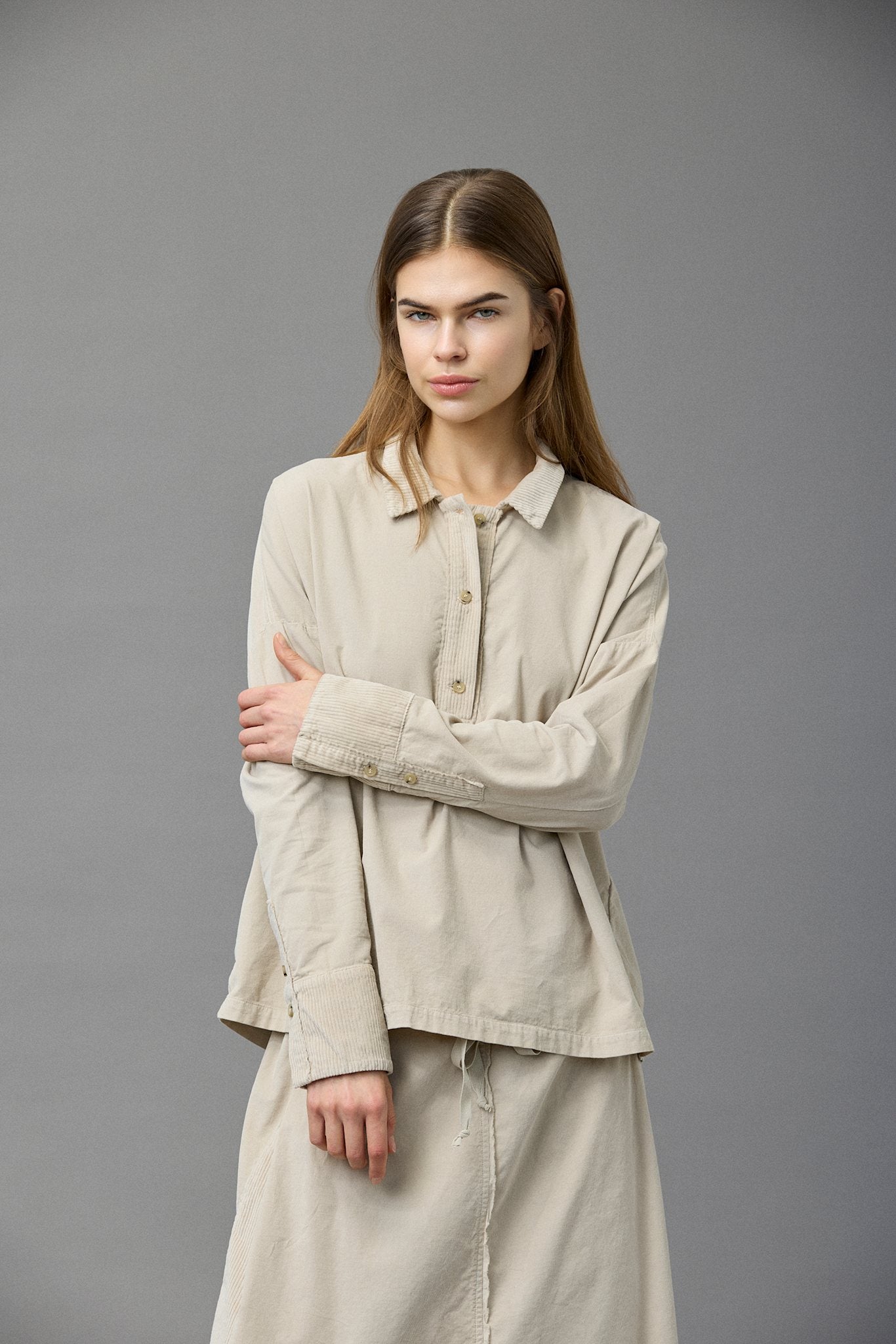 Soft Corduroy Side Pleated Skirt