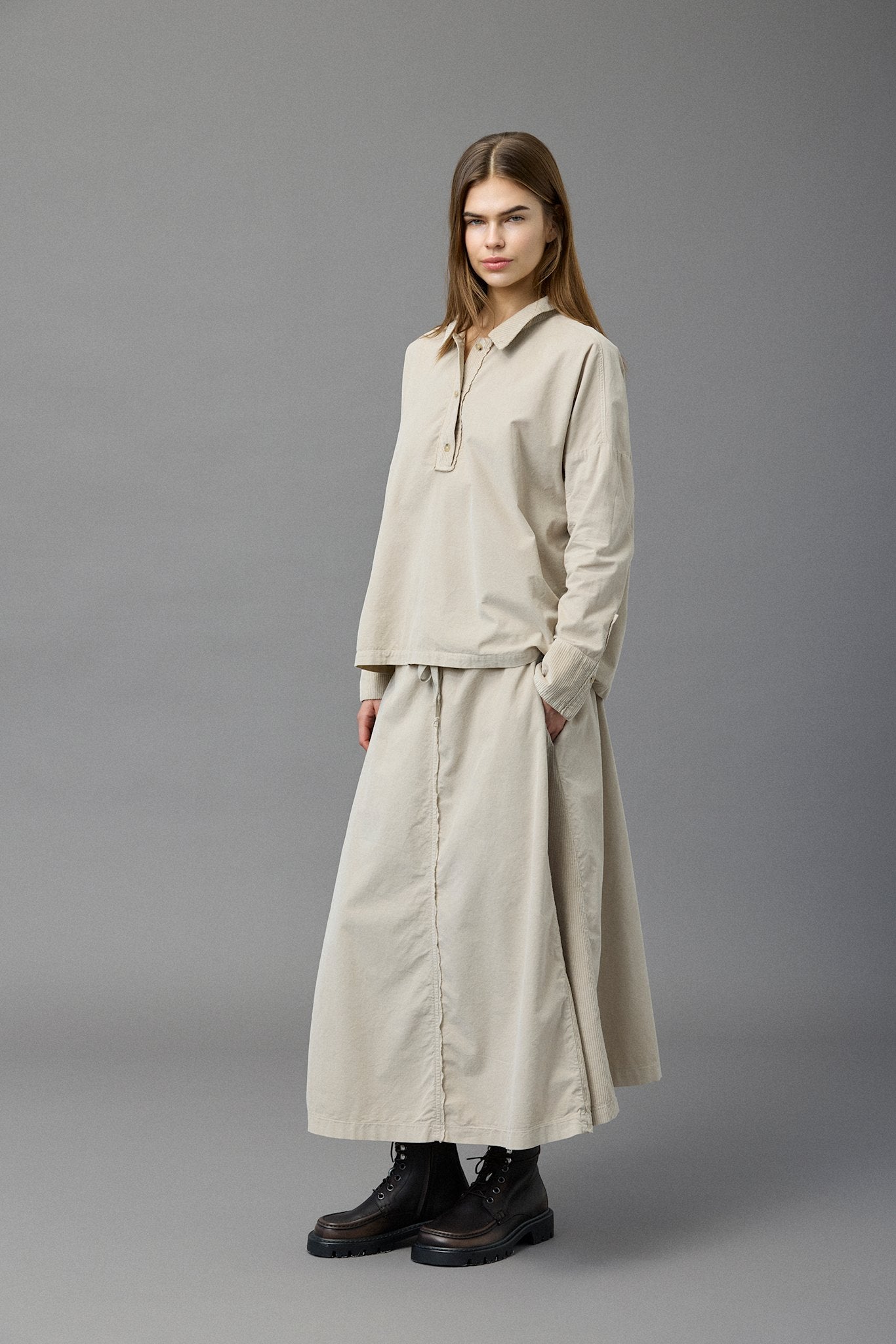 Soft Corduroy Side Pleated Skirt