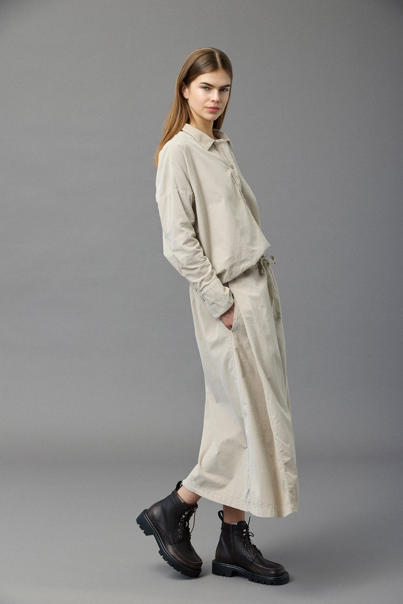 Soft Corduroy Side Pleated Skirt